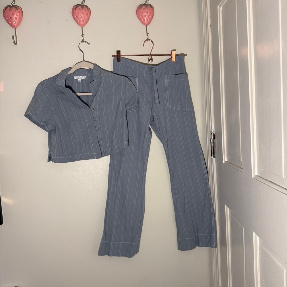 Women's Blue Striped Pants & Top Set